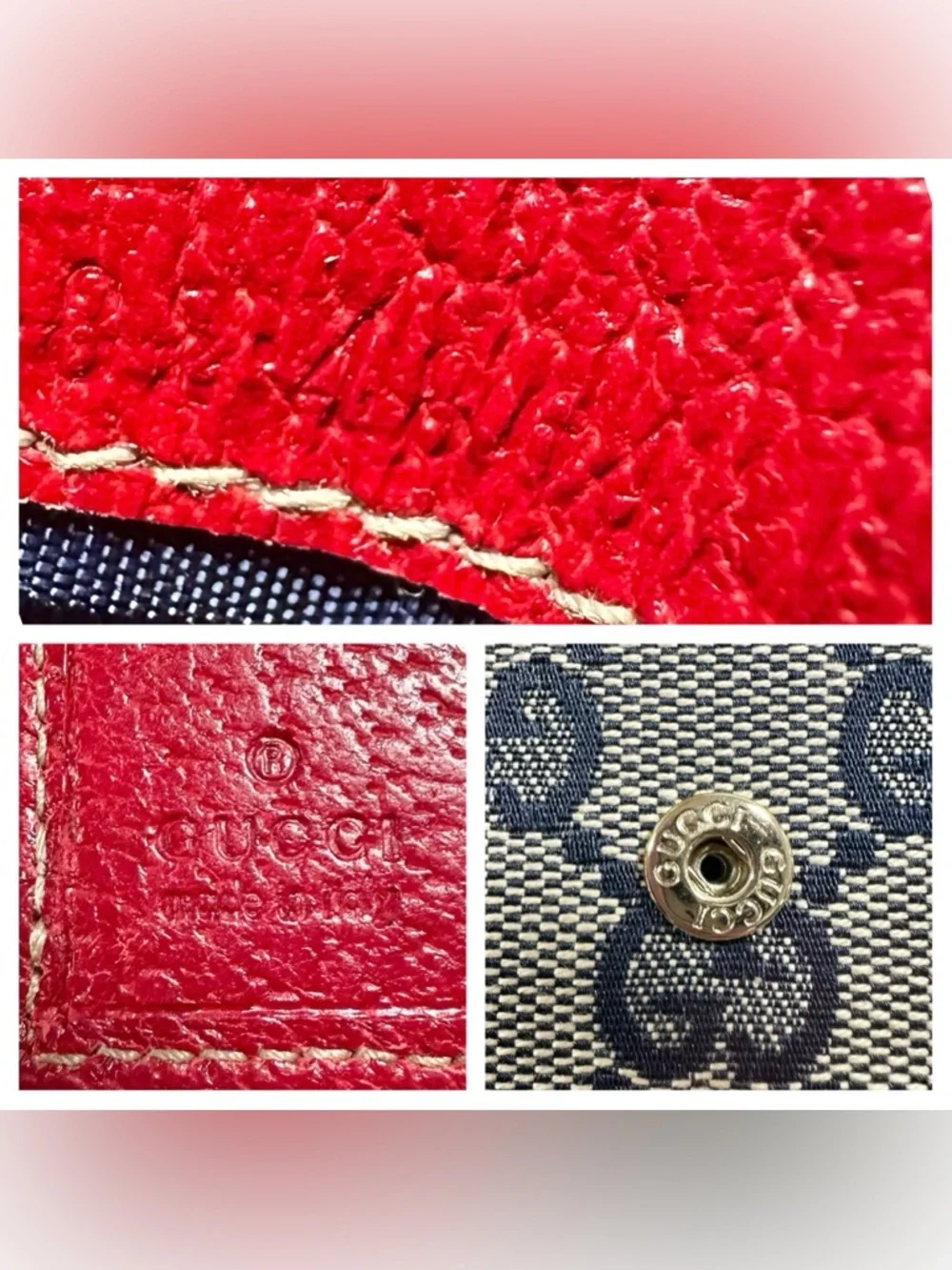 Gucci GG Monogram Navy Canvas & Red Leather Boot Charm Compact Bifold Wallet - Picture 7 of 16